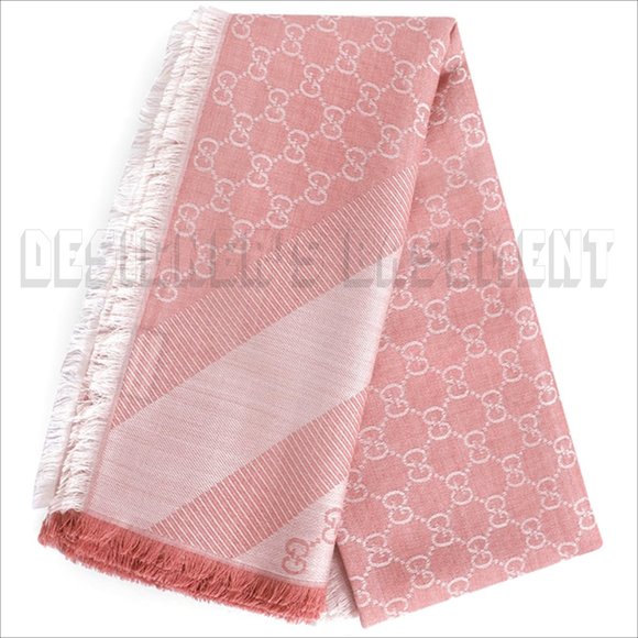 GUCCI 2-tone Pink & Ivory GGWEB giant 55"-sqr wool/silk pashmina shawl scarf NWT - Picture 10 of 13